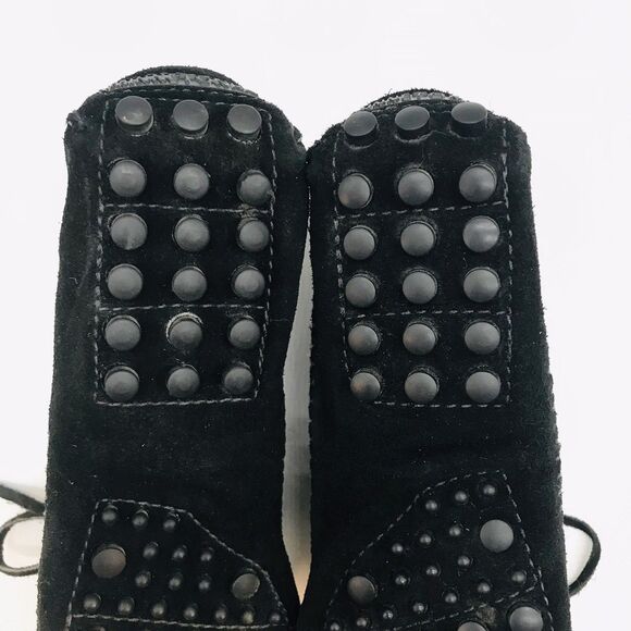 Minnetonka 459 Moccasins Women's 6.5 Black Suede Leather Fringe Trim Soft Soles - Picture 10 of 12